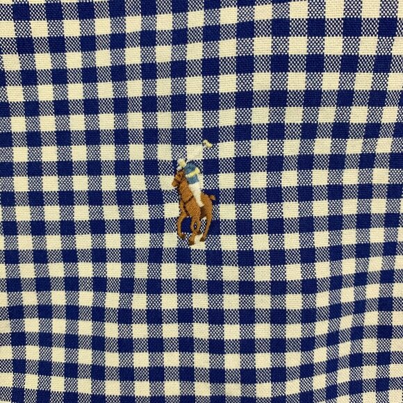 Ralph Lauren Polo Mens Shirt 2XLT Blue White Check Plaid Button Up Flesh Pony - Picture 3 of 8